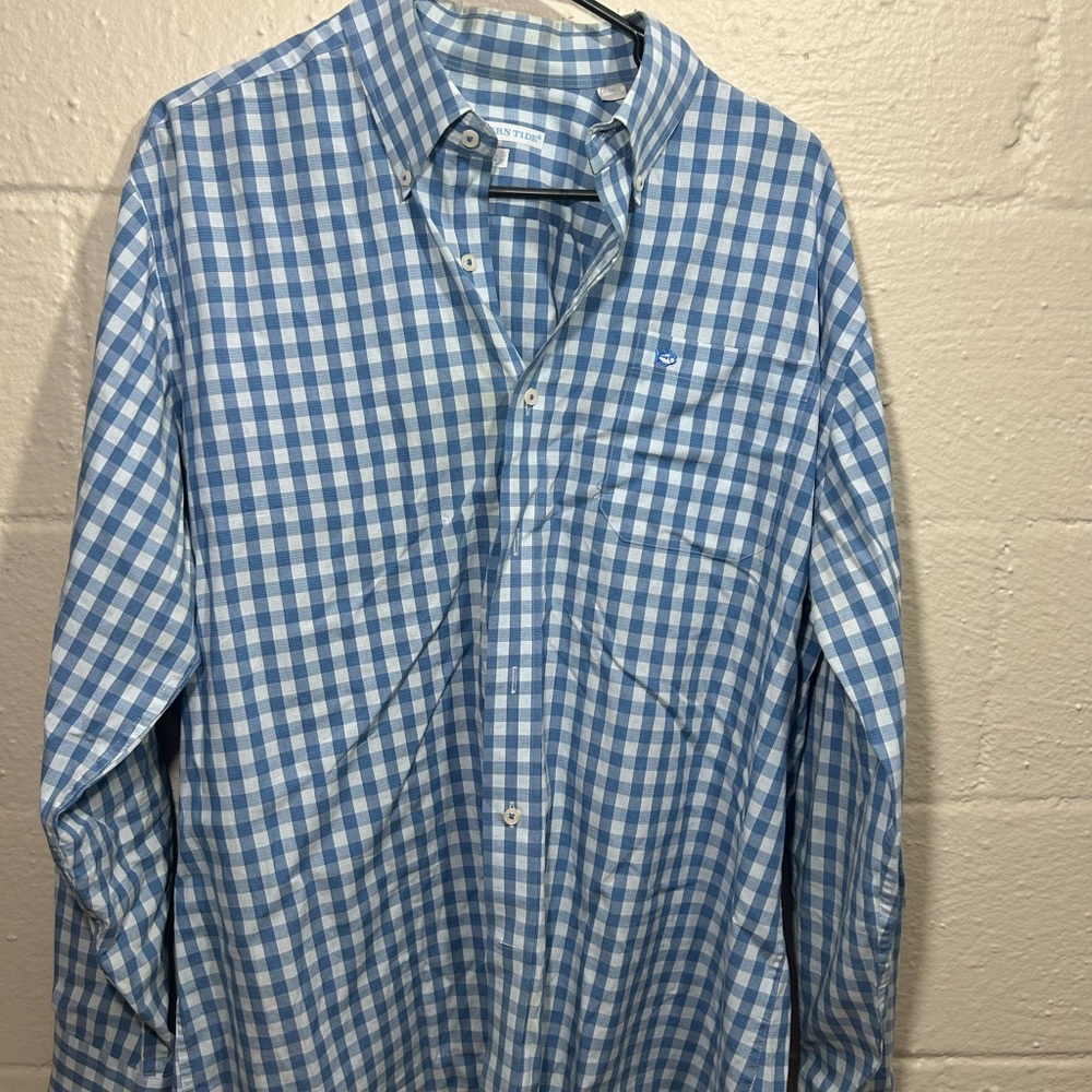 Southern Tide Light Blue Checkered Men's Shirt: Size Large